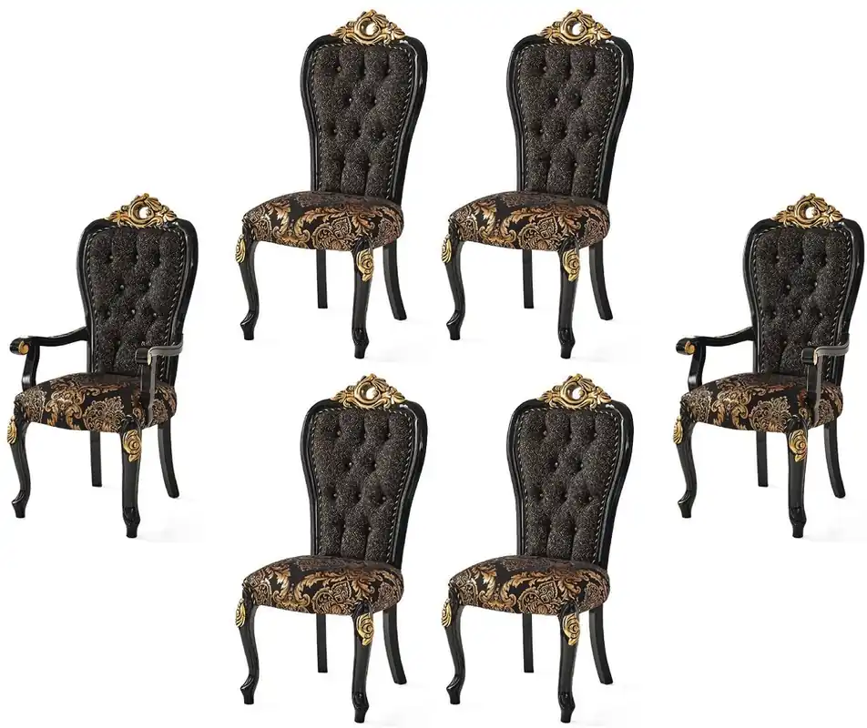 Casa Padrino Luxus Barock Esszimmerstuhl Set Schwarz / Gold - Küchen Stühle 6er Set - Barock Esszimmer Möbel - Edel & Prunkvoll Jetzt Kaufen