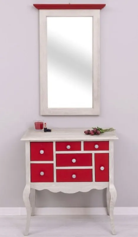 Neuheit Casa Padrino Landhausstil Kommode mit Spiegel Hellgrau / Rot - Massivholz Schrank mit Wandspiegel - Landhausstil Garderoben Möbel