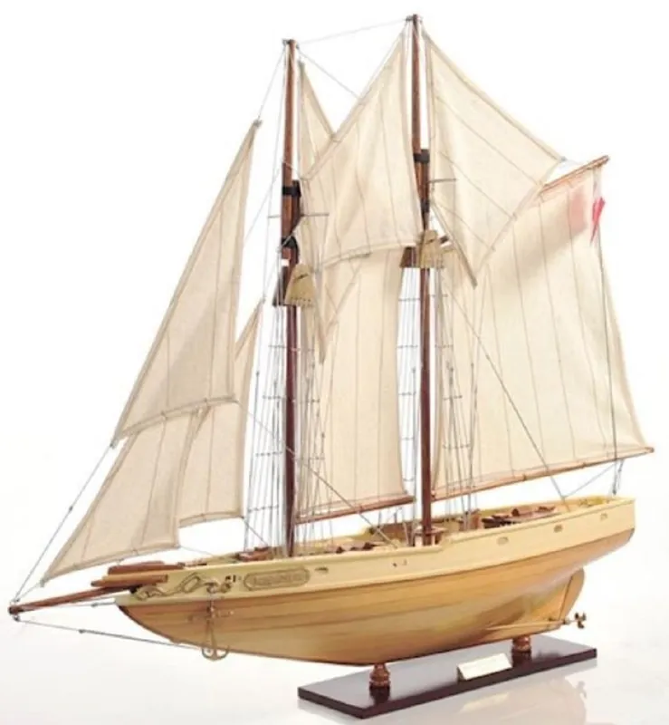 Top-Angebot Casa Padrino Luxus Segelschiff Bluenose II mit Massivholz Ständer Naturfarben / Braun 67,5 x 12 x H. 62 cm - Handgefertigtes Deko Schiff - Holzschiff - Modellschiff - Deko Accessoires