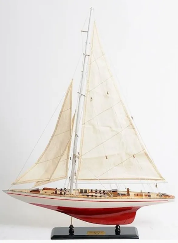 Sonderangebot Casa Padrino Luxus Segelschiff Endeavour mit Massivholz Ständer Naturfarben / Weiß / Rot 60 x 11 x H. 75 cm - Handgefertigtes Deko Schiff - Holzschiff - Modellschiff - Deko Accessoires