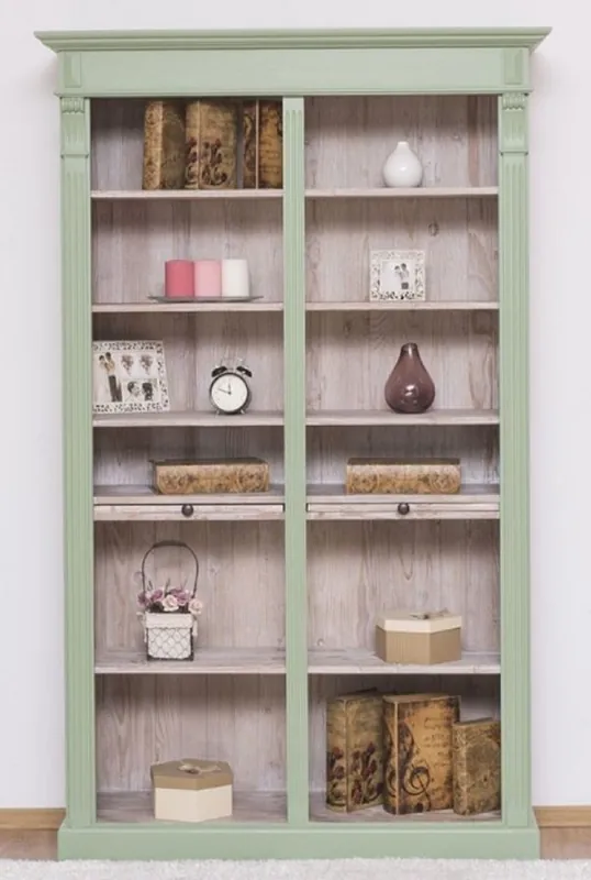 Angebot Casa Padrino Landhausstil Bücherschrank Grün / Naturfarben 120 x 37 x H. 197 cm - Massivholz Schrank - Regalschrank - Wohnzimmerschrank - Landhausstil Möbel