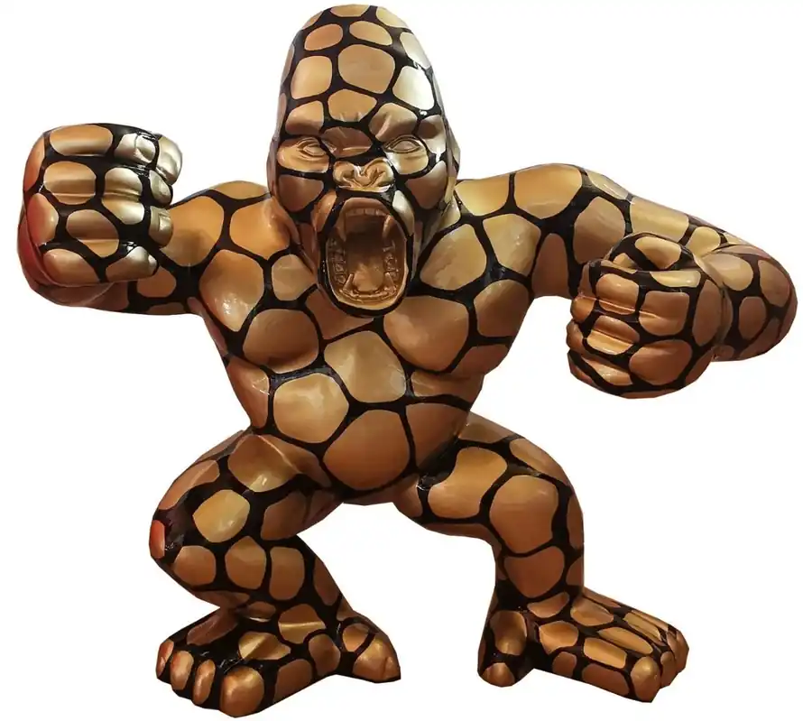 Casa Padrino Designer Deko Skulptur Gorilla Affe Gold / Schwarz 214 x 100 x H. 185 cm - Wetterbeständige Dekofigur - Garten Terrassen Deko Knallerangebot