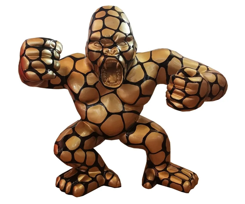 Top-Seller Casa Padrino Designer Deko Skulptur Gorilla Affe Gold / Schwarz 125 x 60 x H. 102 cm - Wetterbeständige Dekofigur - Garten Terrassen Deko