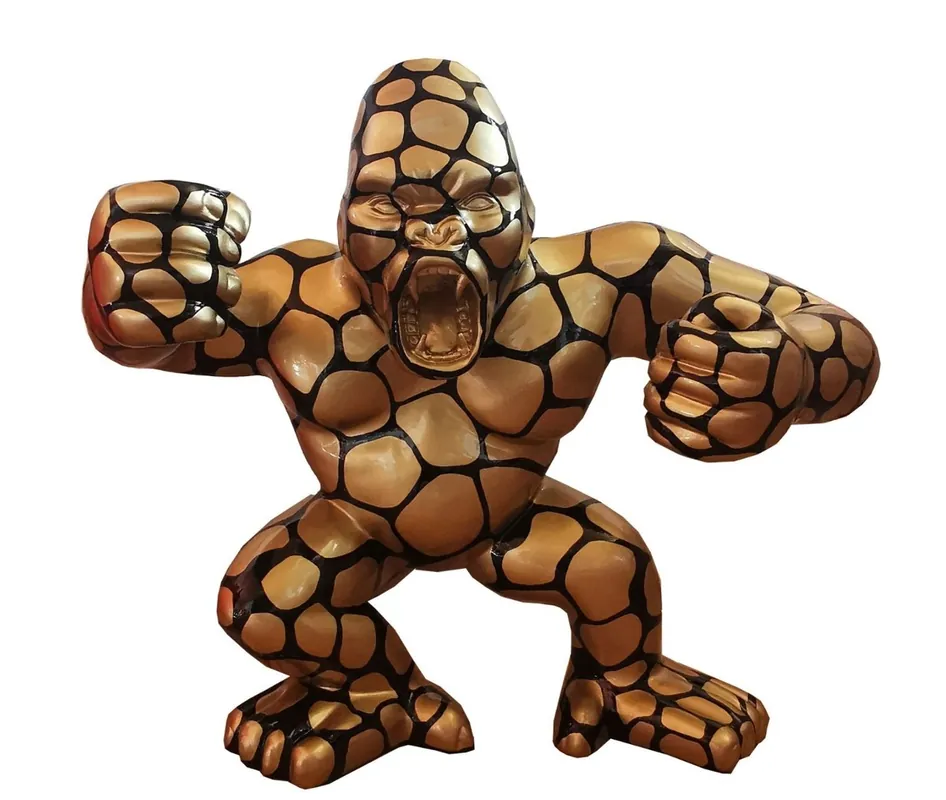 Casa Padrino Designer Deko Skulptur Gorilla Affe Gold / Schwarz 80 x 40 x H. 70 cm - Wetterbeständige Dekofigur - Garten Terrassen Deko Top-Angebot