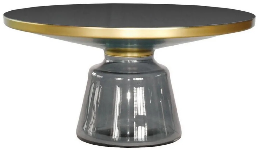 Casa Padrino Luxus Couchtisch Schwarz / Grau / Gold Ø 75 x H. 37 cm - Runder Glas Wohnzimmertisch - Moderne Wohnzimmer Möbel Top-Angebot