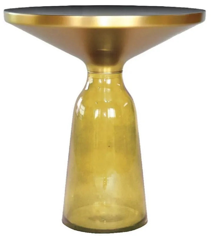 Casa Padrino Luxus Beistelltisch Schwarz / Gelb / Gold Ø 50 x H. 53 cm - Runder Glas Tisch - Moderne Wohnzimmer Möbel Rabatt