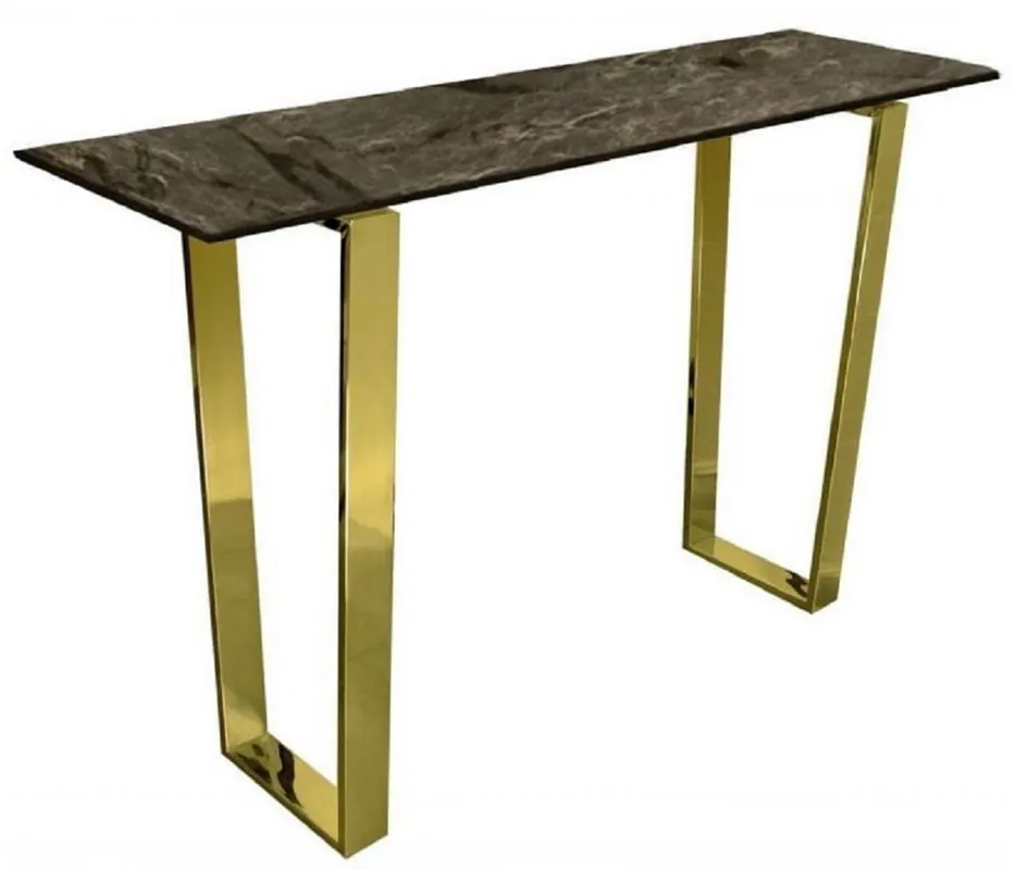 Neu Casa Padrino Luxus Konsole Braun / Gold 122 x 36 x H. 76 cm - Moderner Konsolentisch mit synthetischer Marmorplatte und Stahlbeinen - Wohnzimmer Möbel