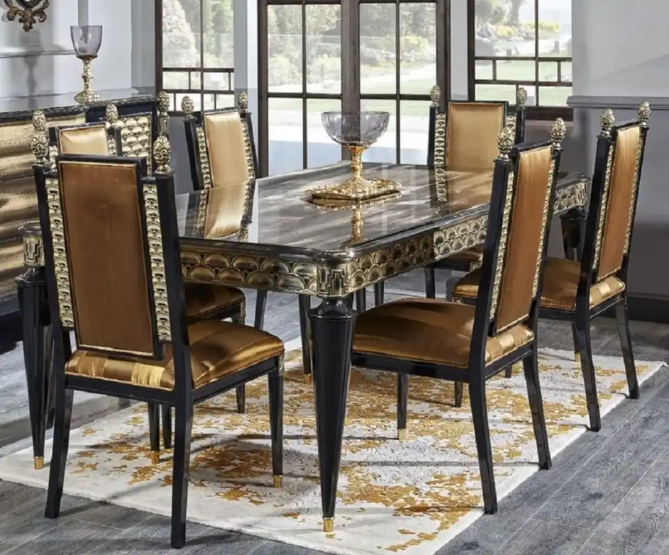Bestpreis Casa Padrino Luxus Barock Esszimmerstuhl Set Gold / Schwarz - Handgefertigtes Küchen Stühle 6er Set - Barock Esszimmer Möbel - Edel & Prunkvoll