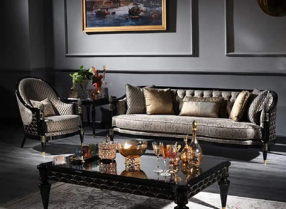 Neue Kollektion Casa Padrino Luxus Barock Wohnzimmer Set Silbergrau / Schwarz / Gold - 2 Sofas & 2 Sessel & 1 Couchtisch & 2 Beistelltische - Prunkvolle Barock Möbel - Luxus Qualität