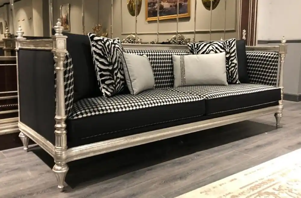Casa Padrino Luxus Barock Sofa Schwarz / Silber / Antik Silber - Wohnzimmer Sofa mit elegantem Muster - Edel & Prunkvoll Meistverkauft
