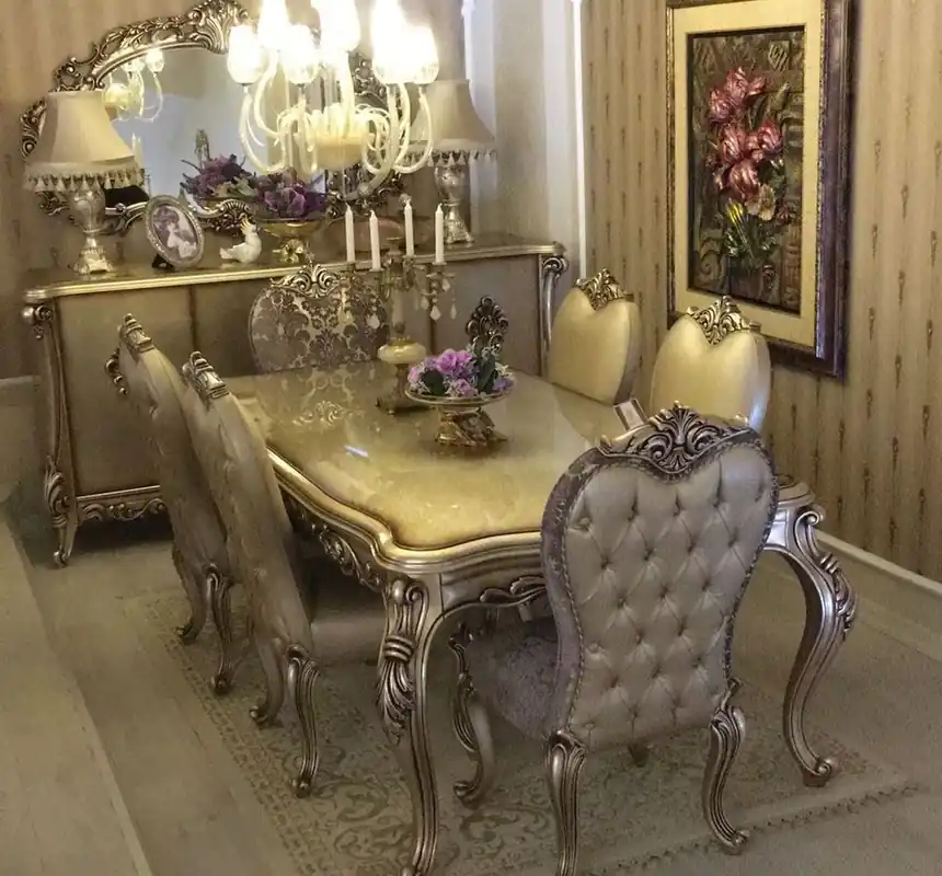 Casa Padrino Luxus Barock Esszimmer Set - 1 Esstisch & 6 Esszimmerstühle - Prunkvolle Barock Esszimmer Möbel Meistverkauft