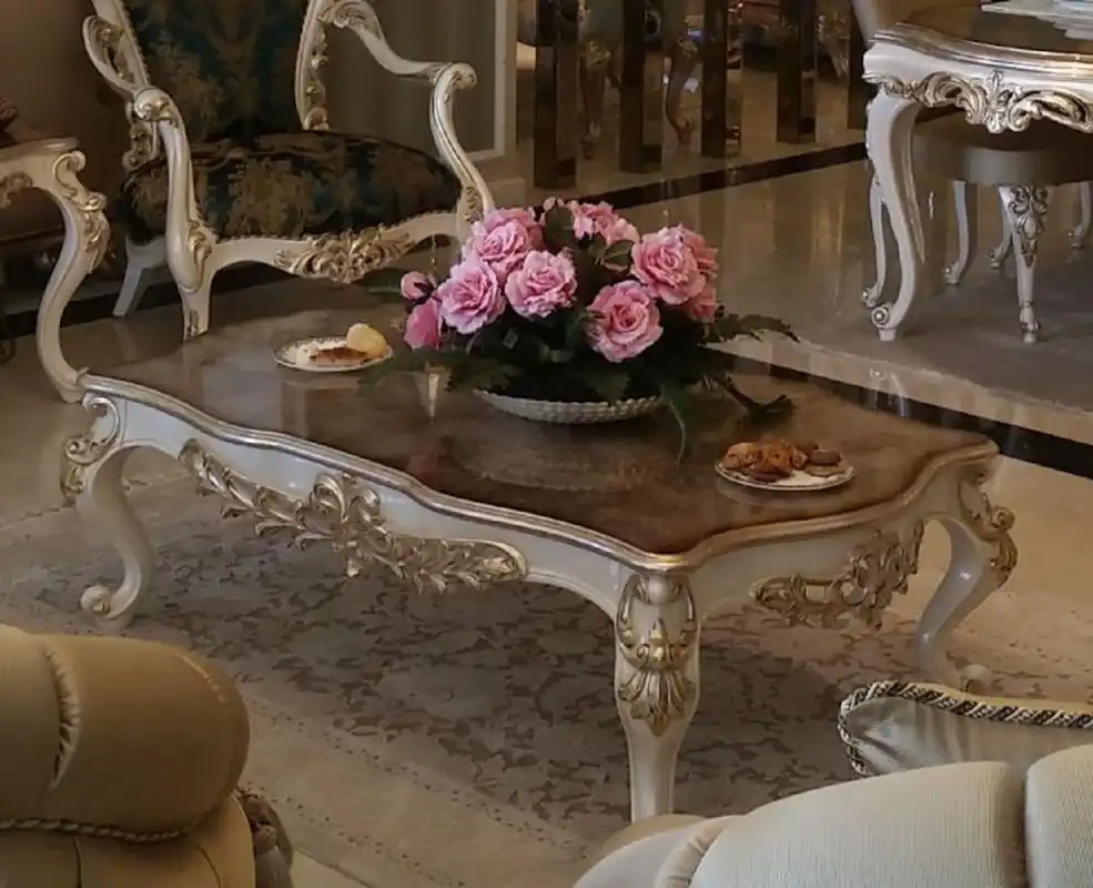 Beliebt Casa Padrino Luxus Barock Couchtisch Braun / Weiß / Gold - Rechteckiger Massivholz Wohnzimmertisch im Barockstil - Edle Barock Wohnzimmer Möbel