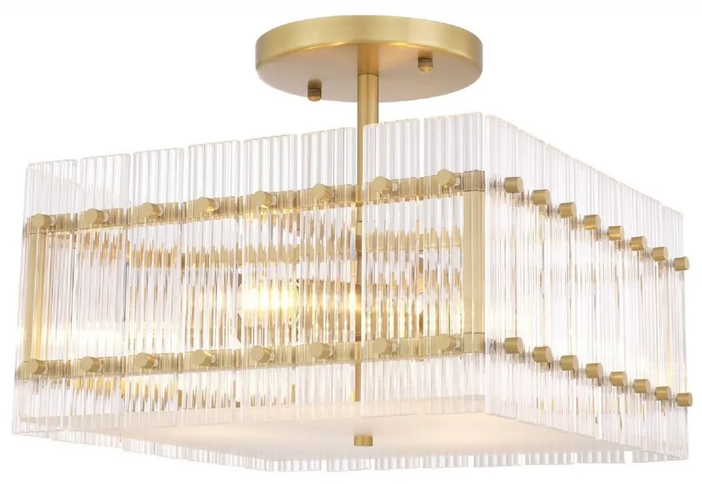 Zertifiziert Casa Padrino Luxus Deckenleuchte Antik Messingfarben / Weiß 45 x 45 x H. 22 cm - Quadratische Glas Deckenlampe - Moderne Deckenleuchten