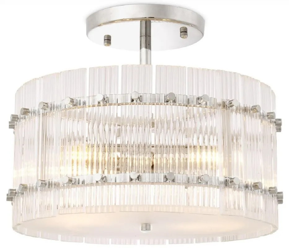 Günstig Casa Padrino Luxus Deckenleuchte Silber / Weiß Ø 45 x H. 22 cm - Runde Glas Deckenlampe - Moderne Deckenleuchten