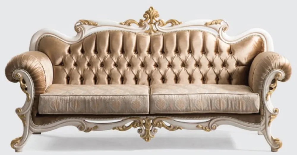Echt Casa Padrino Luxus Barock Sofa Braun / Silber / Weiß / Gold - Handgefertigtes Wohnzimmer Sofa mit elegantem Muster - Barock Wohnzimmer Möbel - Edel & Prunkvoll