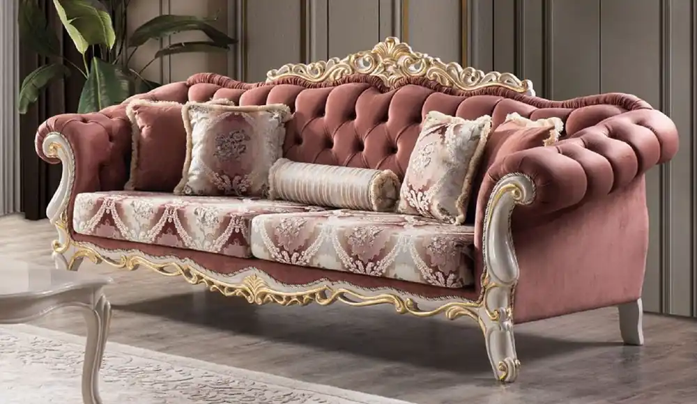 Casa Padrino Luxus Barock Sofa Rot / Weiß / Gold - Prunkvolles Wohnzimmer Sofa mit elegantem Muster und dekorativen Kissen - Wohnzimmer Möbel im Barockstil Neue Ware