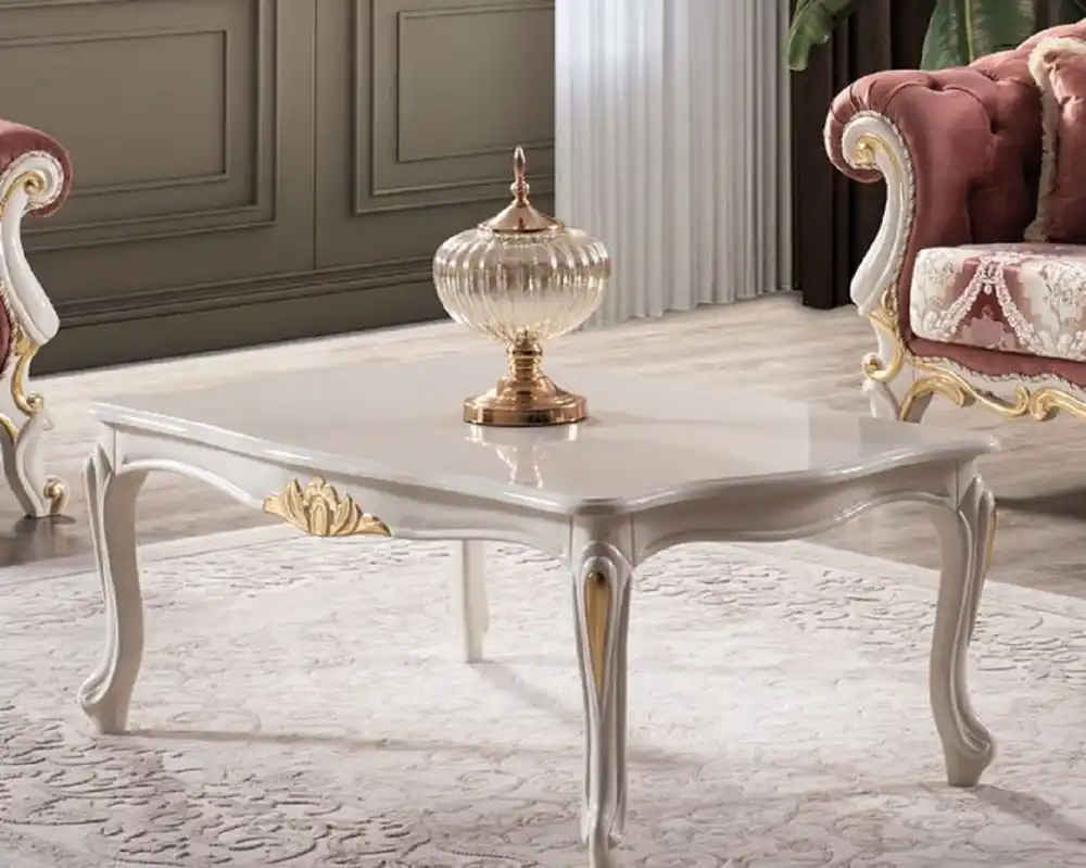 Bestpreis Casa Padrino Luxus Barock Couchtisch Weiß / Gold - Handgefertigter Massivholz Wohnzimmertisch im Barockstil - Edle Wohnzimmer Möbel im Barockstil