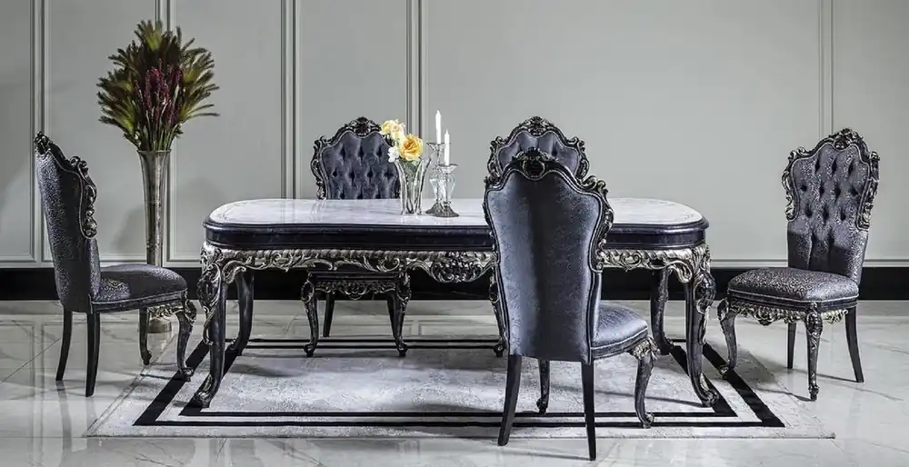 Neu Casa Padrino Luxus Barock Esszimmerstuhl Set Blau / Gold - Handgefertigtes Küchen Stühle 6er Set - Barock Esszimmer Möbel - Edel & Prunkvoll