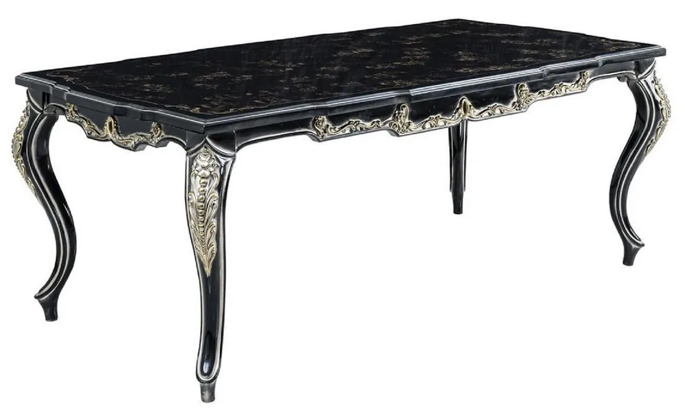 Casa Padrino Luxus Barock Esstisch Schwarz / Gold - Massivholz Esszimmertisch - Barock Esszimmer Möbel - Edel & Prunkvoll Schneller Versand