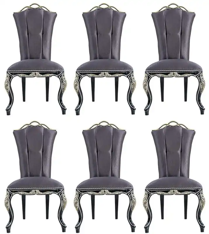 Super-Preis Casa Padrino Luxus Barock Esszimmerstuhl Set Lila / Schwarz / Gold - Handgefertigtes Küchen Stühle 6er Set - Barock Esszimmer Möbel - Edel & Prunkvoll