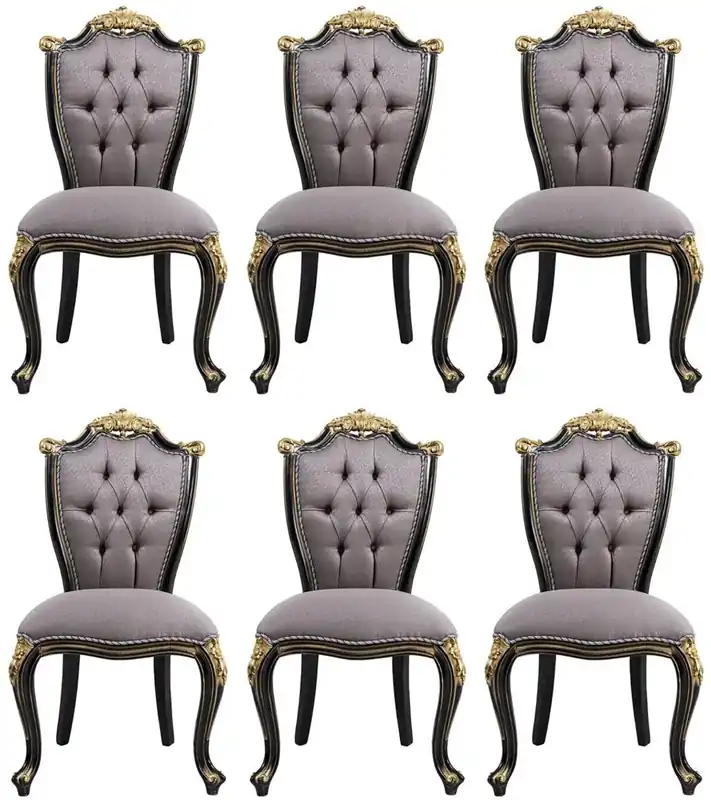 Must-Have Casa Padrino Luxus Barock Esszimmerstuhl Set Silber / Schwarz / Gold - Handgefertigtes Küchen Stühle 6er Set - Barock Esszimmer Möbel - Edel & Prunkvoll
