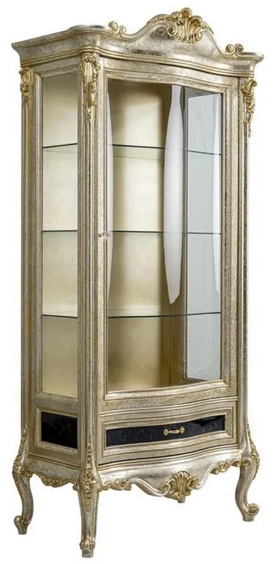 Casa Padrino Luxus Barock Vitrine Silber / Gold - Handgefertigter Massivholz Vitrinenschrank - Barock Wohnzimmer Möbel Versand Am Gleichen Tag