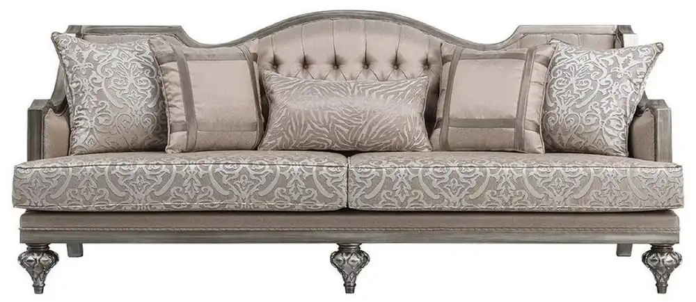 Markenprodukt Casa Padrino Luxus Barock Wohnzimmer Sofa Rosa / Silber - Handgefertigtes Massivholz Sofa mit elegantem Muster und dekorativen Kissen - Wohnzimmer Möbel im Barockstil