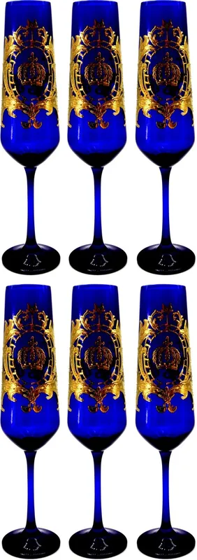 Jetzt Bestellen Pompöös by Casa Padrino Luxus Champagnerglas Set Royalblau / Gold Ø 6 x H. 25 cm - Champagnergläser mit 24 Karat Vergoldung - Pompööse Gläser designed by Harald Glööckler