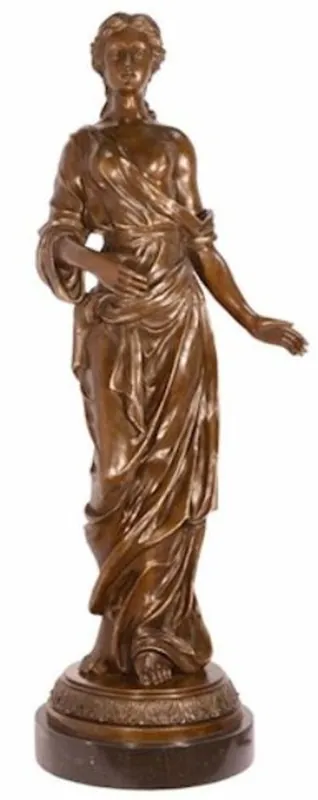 Knallerangebot Casa Padrino Luxus Jugendstil Bronze Skulptur Dame Bronzefarben / Schwarz 31,9 x 24,8 x H. 85,7 cm - Elegante Bronzefigur mit Marmorsockel - Barock & Jugendstil Deko Accessoires
