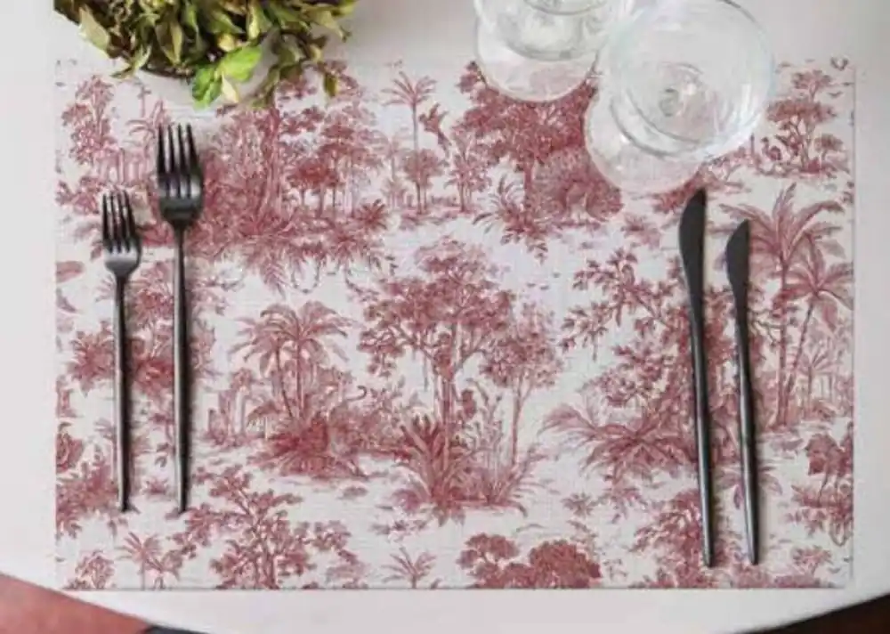 Casa Padrino Luxus Tischuntersetzer 6er Set Dschungel Weiß / Rot 35 x 50 cm - Design Platzdeckchen - Esstisch Deko - Luxus Kollektion Super-Preis
