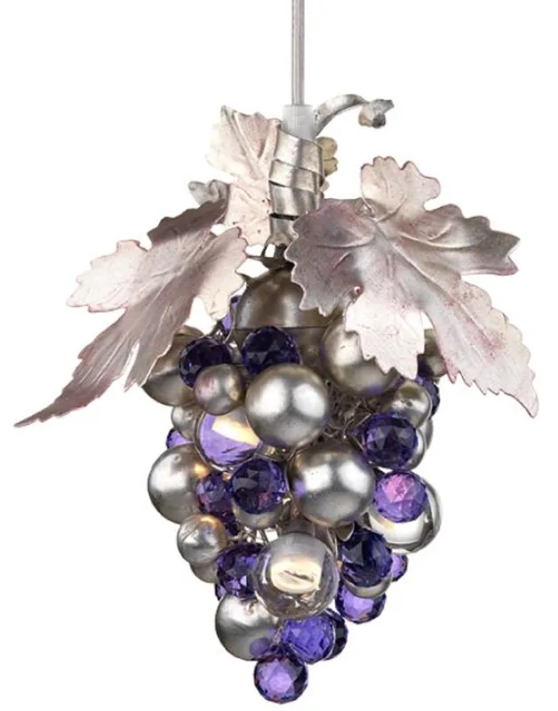 Casa Padrino Luxus LED Kronleuchter Weintrauben Silber / Lila Ø 13 x H. 21 cm - Moderner Metall Kronleuchter mit hochwertigem Murano Glas und Swarovski Kristallglas - Luxus Kollektion Aktuell