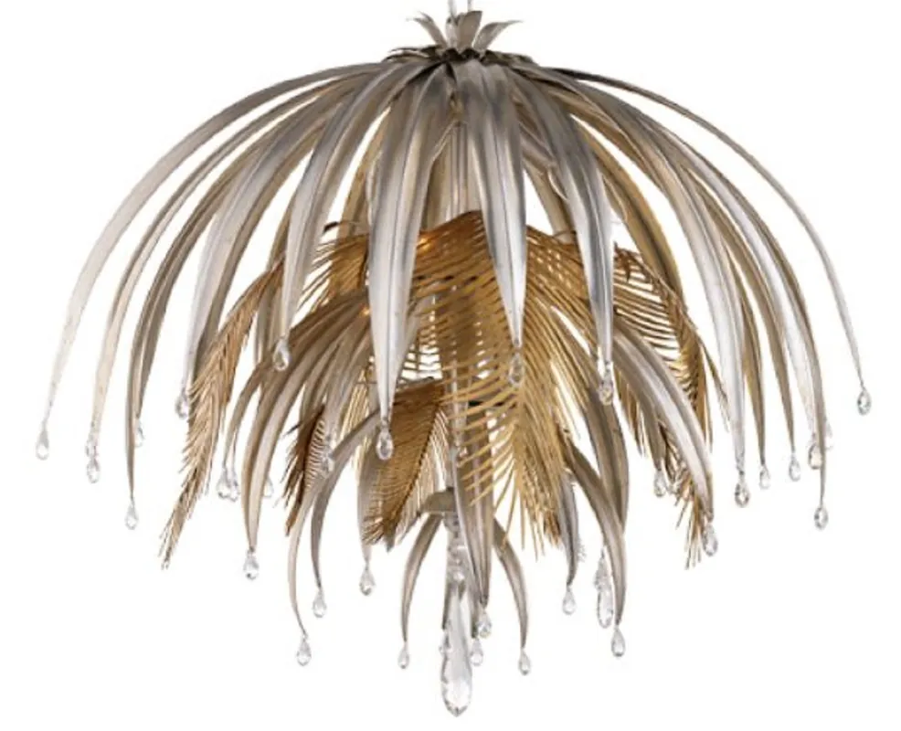 Casa Padrino Luxus Kronleuchter Palme Silber / Gold Ø 60 x H. 55 cm - Moderner Metall Kronleuchter mit Swarovski Kristallglas - Hotel & Restaurant Kronleuchter Wochenendangebot
