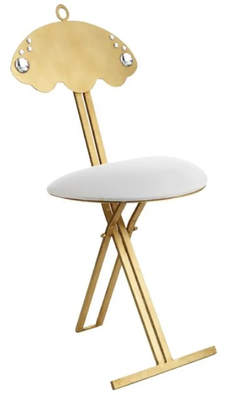 Nur Für Kurze Zeit Casa Padrino Luxus Klappstuhl Gold / Weiß 42 x 32 x H. 88 cm - Gepolsterter Metall Stuhl mit Swarovski Kristallglas - Luxus Möbel