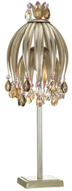 Markenware Casa Padrino Luxus Tischleuchte Silber / Mehrfarbig Ø 20 x H. 58 cm - Moderne Metall Schreibtischleuchte mit Swarovski Kristallglas - Hotel & Restaurant Leuchte