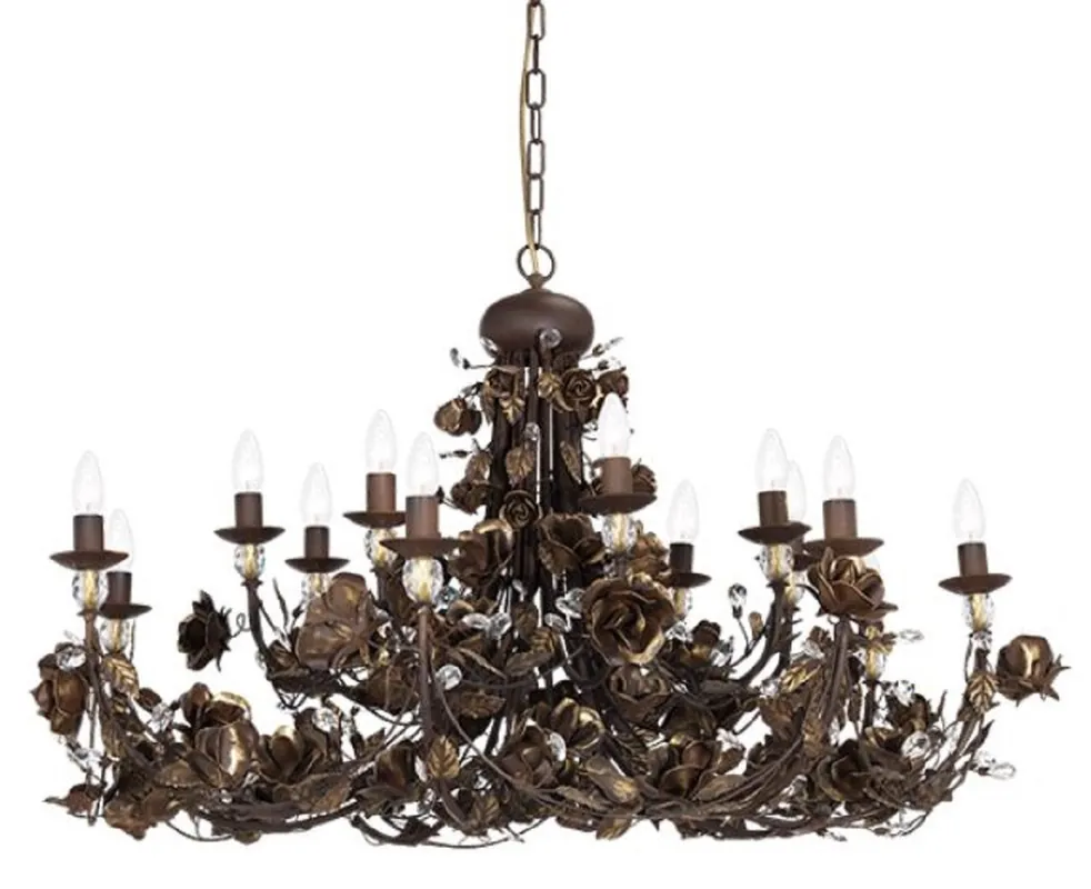 Casa Padrino Luxus Jugendstil Kronleuchter Rosen Rostfarben / Gold Ø 120 x H. 70 cm - Barock & Jugendstil Wohnzimmer Kronleuchter mit Swarovski Kristallglas Sonderangebot