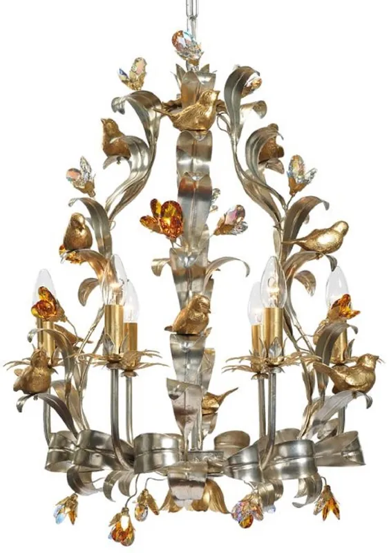 Knallerangebot Casa Padrino Luxus Jugendstil Kronleuchter Vögel Silber / Gold / Mehrfarbig Ø 55 x H. 65 cm - Eleganter Metall Kronleuchter mit Swarovski Kristallglas - Barock & Jugendstil Leuchten