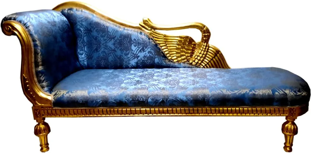 Expressversand Casa Padrino Barock Chaiselongue Blau Muster / Gold - Golden Wings - Antik Stil Möbel