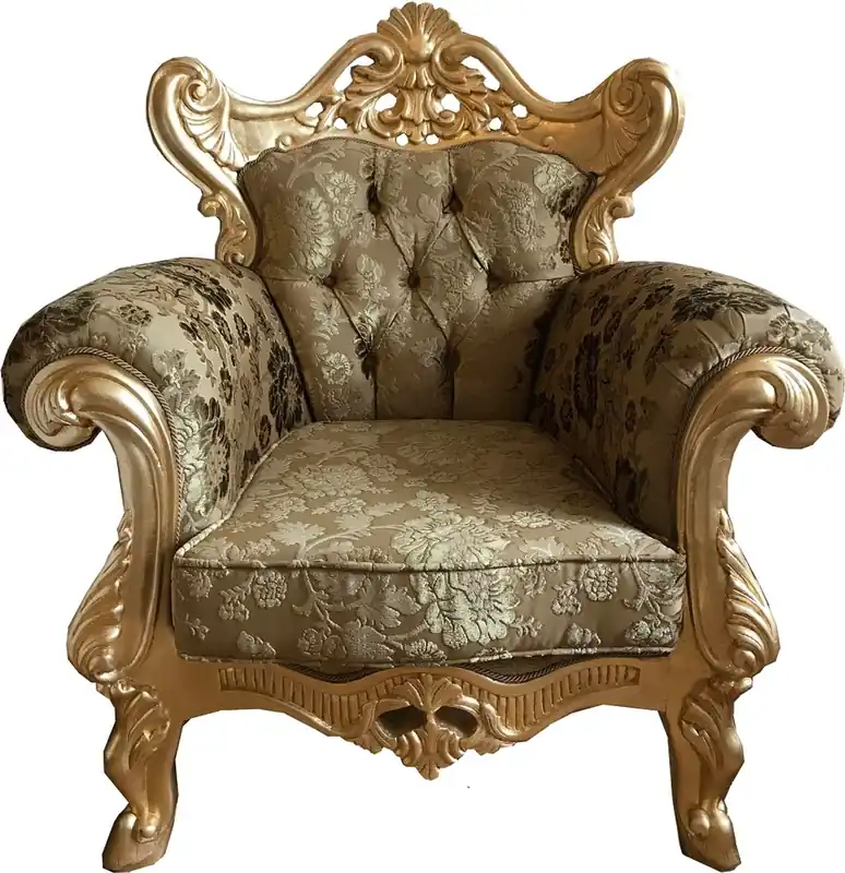 Echt Casa Padrino Luxus Barock Sessel Gold Muster / Gold - Prunkvoller Wohnzimmer Sessel mit elegantem Blumenmuster - Barock Möbel