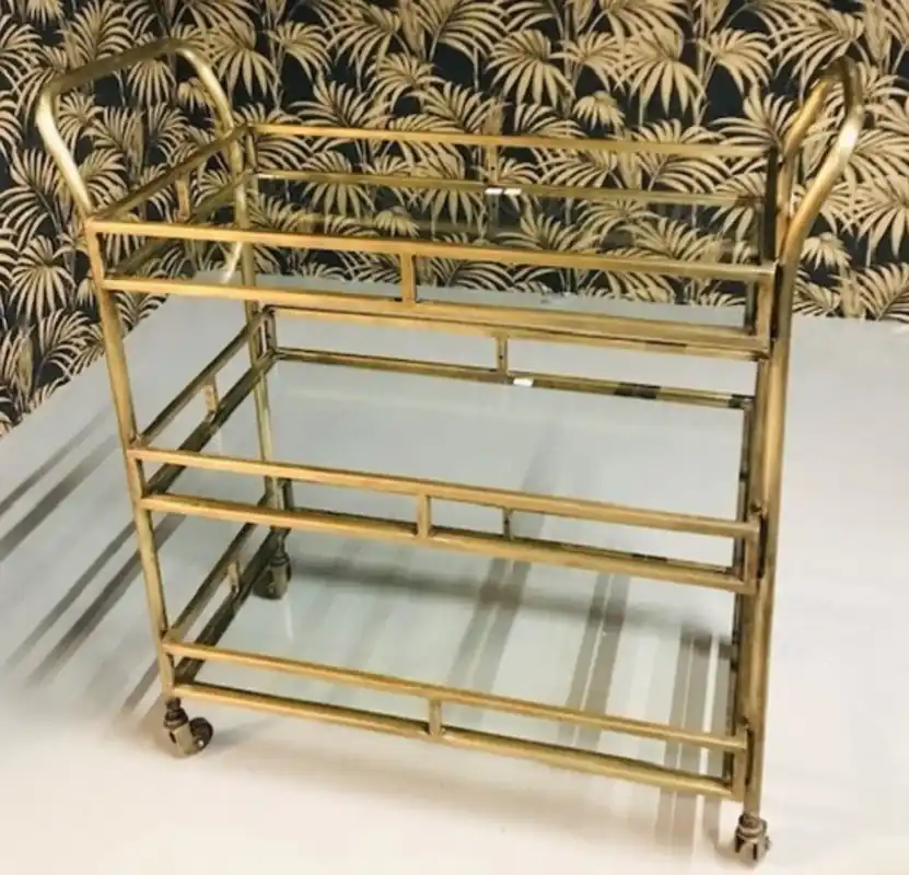 Preisknaller Casa Padrino Luxus Metall Servierwagen mit Glasplatten Messingfarben 86 x 68 x H. 90 cm - Hotel Restaurant Gastronomie Trolley - Luxus Accessoires