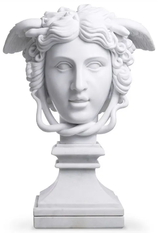 Casa Padrino Luxus Marmor Skulptur Weiß 39 x 27 x H. 58 cm - Deko Figur aus hochwertigem Marmor - Edle Damenbüste mit Sockel - Luxus Deko Accessoires Kracherpreis