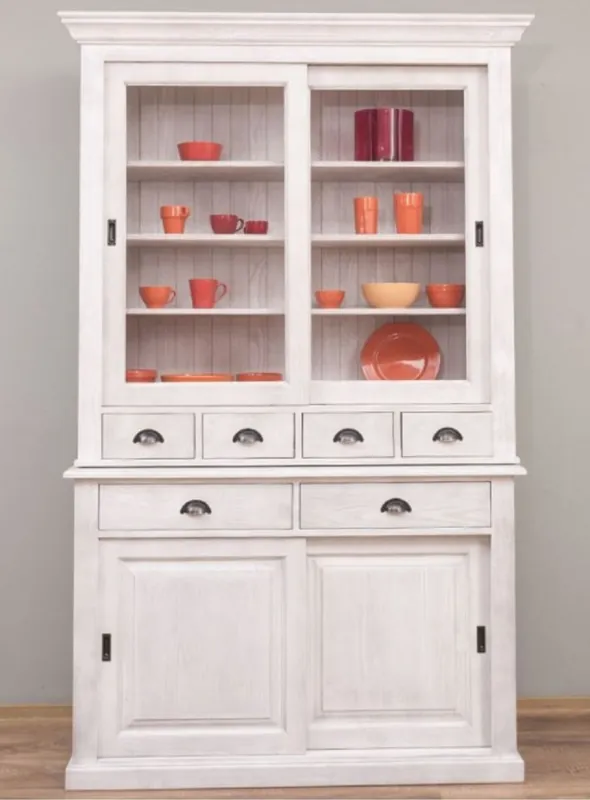 Casa Padrino Landhausstil Esszimmerschrank Hellgrau 142 x 48 x H. 225 cm - Massivholz Küchenschrank - Landhausstil Esszimmer Möbel Sofort Bestellen