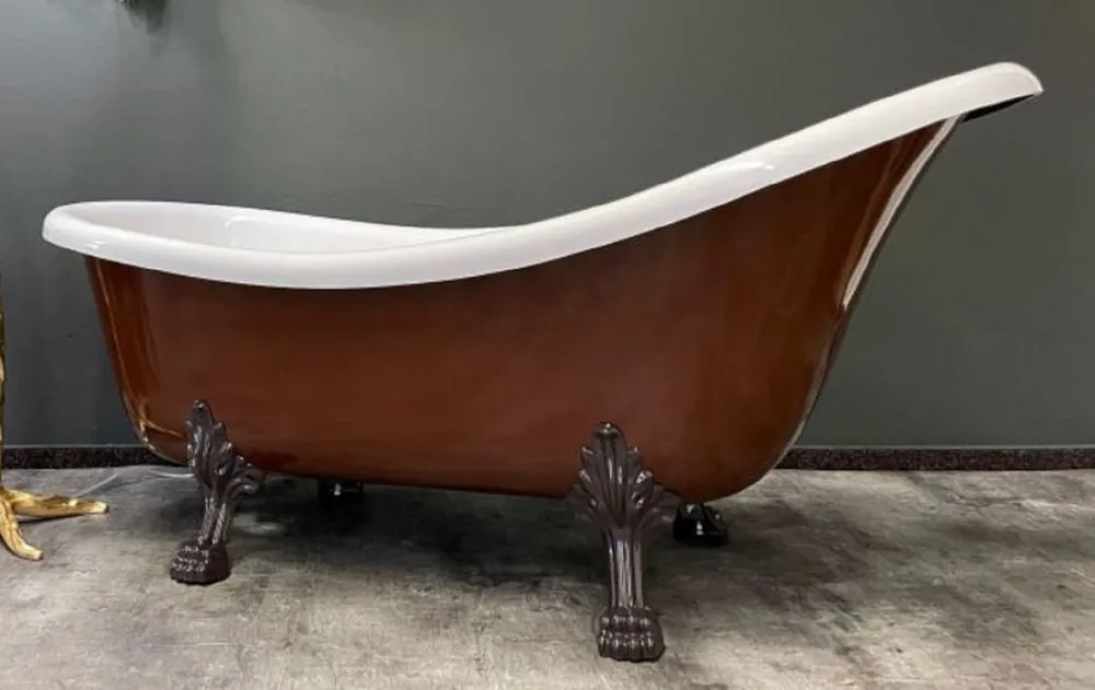 Casa Padrino Luxus Jugendstil Badewanne Mahagonibraun / Weiß 174 x 83 x H. 81 cm - Freistehende Retro Badewanne mit Löwenfüßen - Retro Badezimmer Möbel Finale Aktion