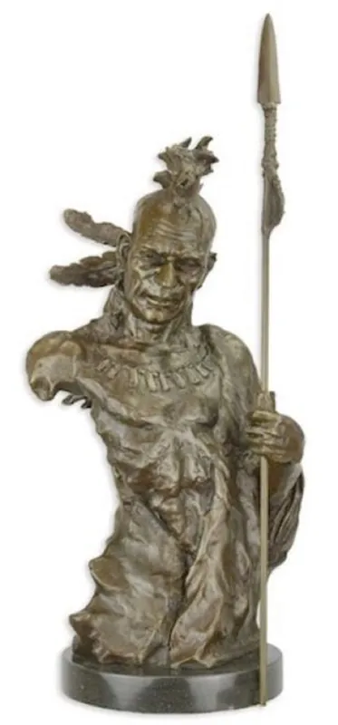 Rabatt Casa Padrino Luxus Bronze Skulptur Indianer Kämpfer Bronzefarben / Schwarz 25,5 x 22,3 x H. 47,5 cm - Bronzefigur - Dekofigur - Deko Accessoires - Luxus Kollektion