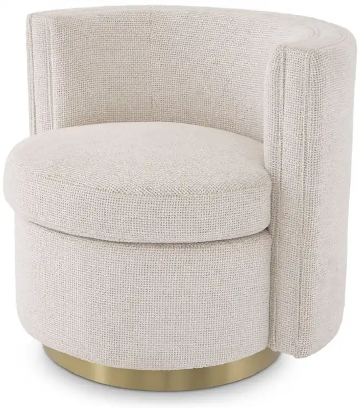 Casa Padrino Luxus Drehsessel Creme / Matt Gold 80 x 73 x H. 71,5 cm - Gepolsteter Wohnzimmer Sessel - Luxus Wohnzimmer Möbel Markenprodukt