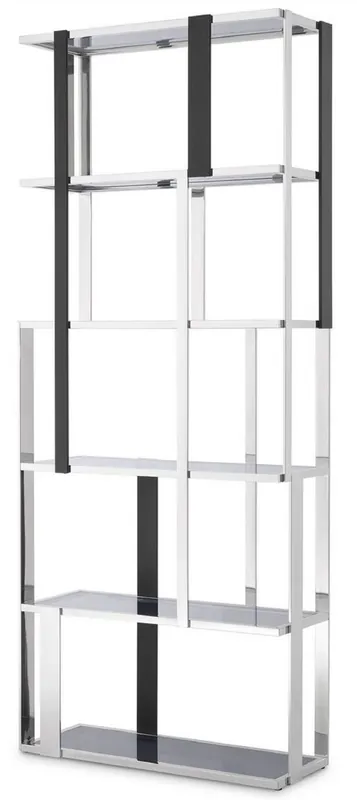 Casa Padrino Luxus Regalschrank Silber / Schwarz / Grau 100 x 37 x H. 240,5 cm - Edelstahl Schrank - Wohnzimmerschrank - Büroschrank - Luxus Möbel Billig
