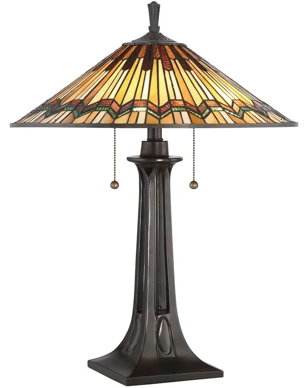 Casa Padrino Luxus Tiffany Tischleuchte Mehrfarbig Ø 49,5 x H. 63,5 cm - Elegante Tiffany Lampe mit handgefertigtem Glas Lampenschirm Top-Seller