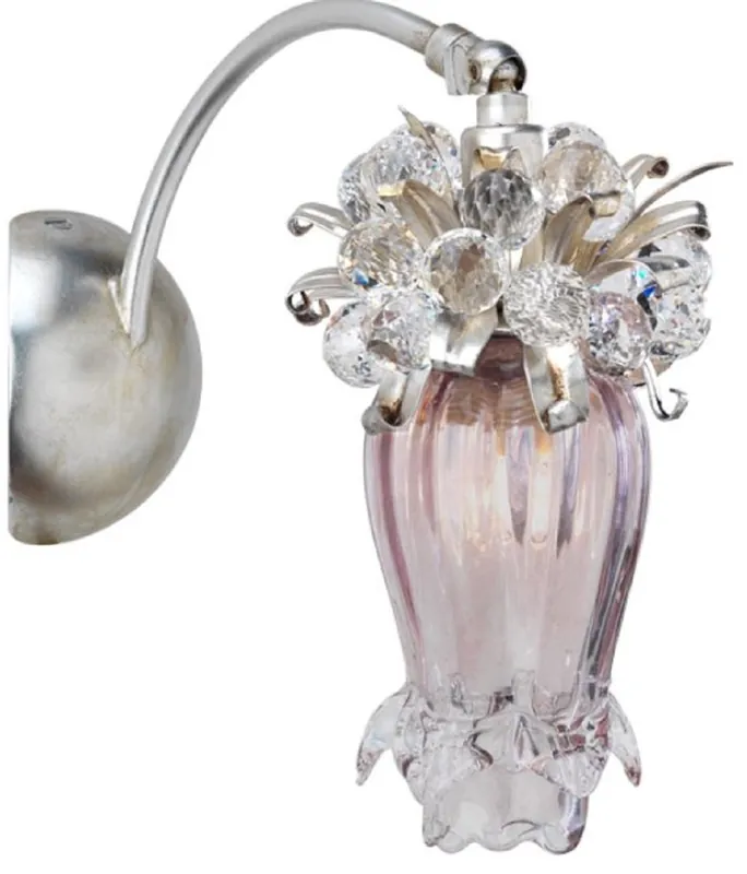 Casa Padrino Luxus Wandleuchte mit Swarovski Kristallglas Silber / Gold / Lila 10 x 21 x H. 20 cm - Wohnzimmer Wandleuchte - Hotel Wandleuchte - Luxus Kollektion Preisknaller
