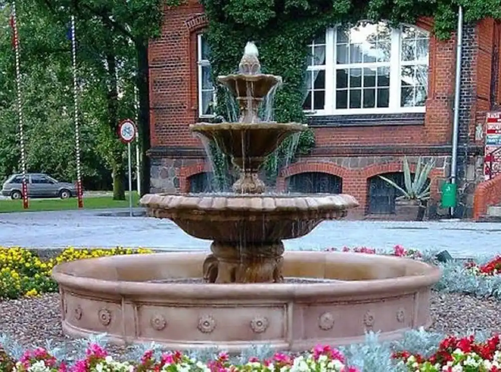 Casa Padrino Barock Springbrunnen mit Umrandung Braun Ø 265 x H. 180 cm - Gartenbrunnen - Gartendeko Brunnen - Prunkvolle Barock Garten Deko Accessoires Must-Have