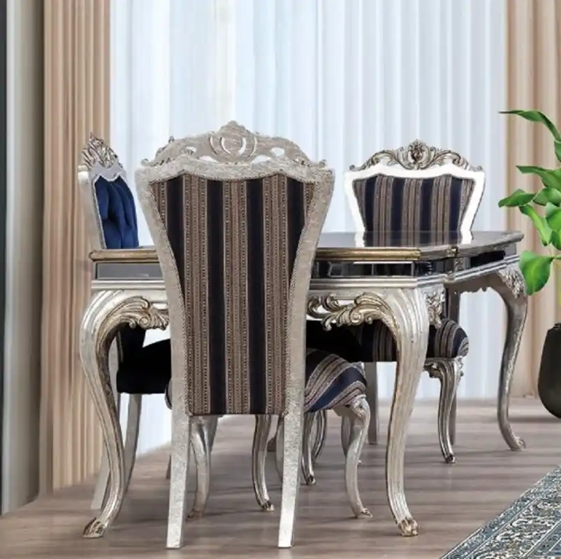 Jetzt Bestellen Casa Padrino Luxus Barock Esstisch Schwarz / Gold / Silber - Edler Massivholz Esszimmertisch mit Spiegelglas - Barock Esszimmer Möbel - Edel & Prunkvoll