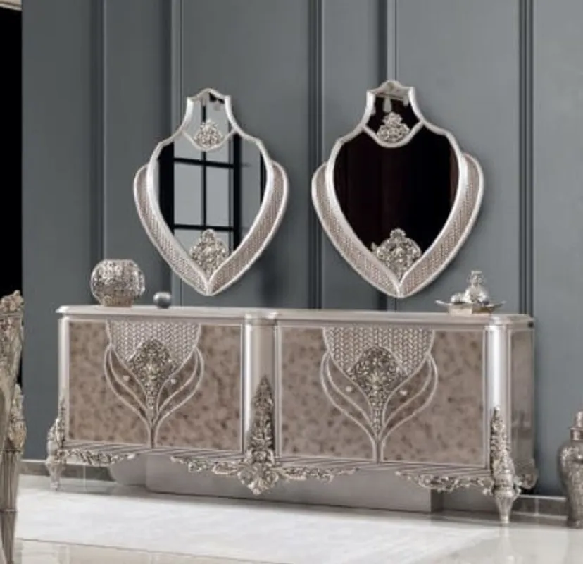 Jetzt Kaufen Casa Padrino Luxus Barock Möbel Set Silber - 1 Sideboard & 2 Spiegel - Handgefertigte Möbel im Barockstil - Edel & Prunkvoll